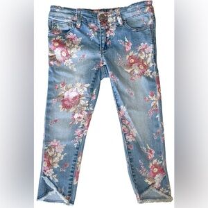 #67.    GAP Blue and Pink Floral Jeans with Distressed Details